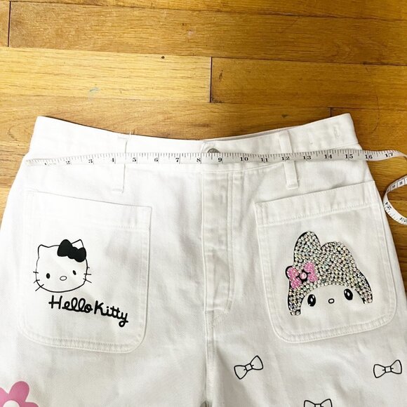 Custom Handmade Hello Kitty Theme Bling White Denim Jeans High Waist Size 29 - Picture 12 of 13